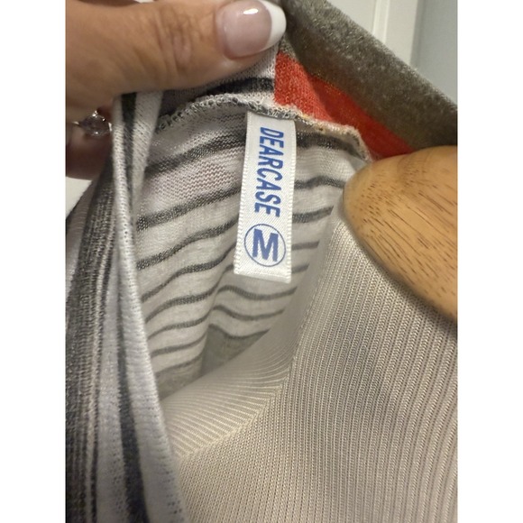 DEARCASE  3/4 Sleeve Striped Printed Open Front Asymmetrical Cardigan M - Picture 4 of 5